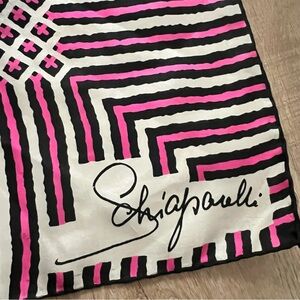 Vintage Fashion Schiaparelli‎ Square Silk Scarf 23", Pink White Strips Squares